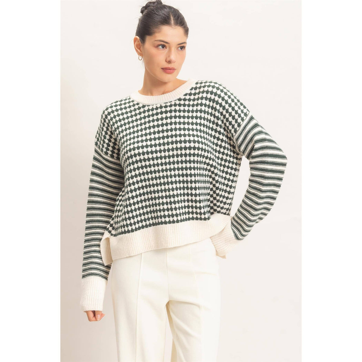 Green Pattern Long Sleeve Sweater