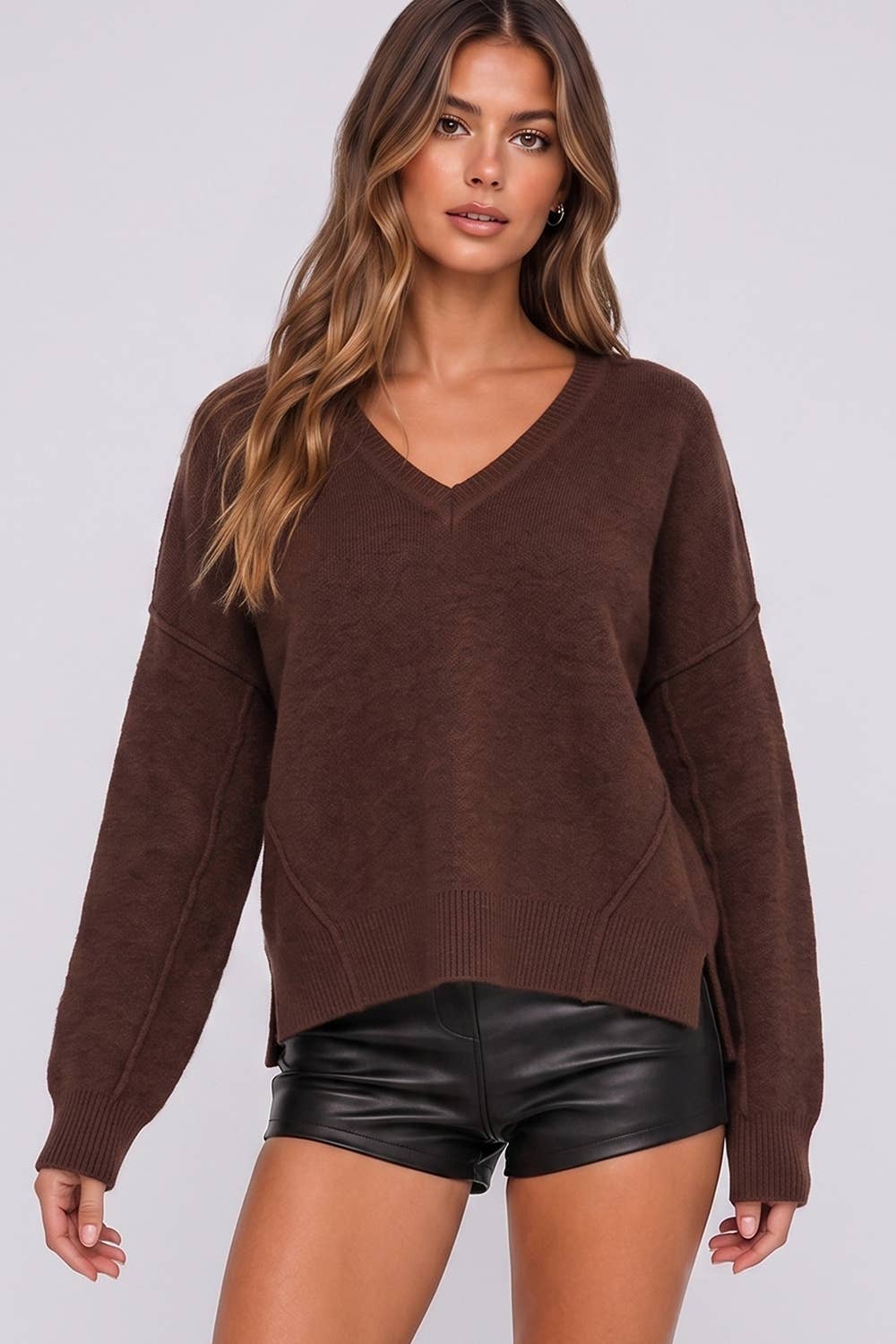 Blue V-Neck Knit Sweater