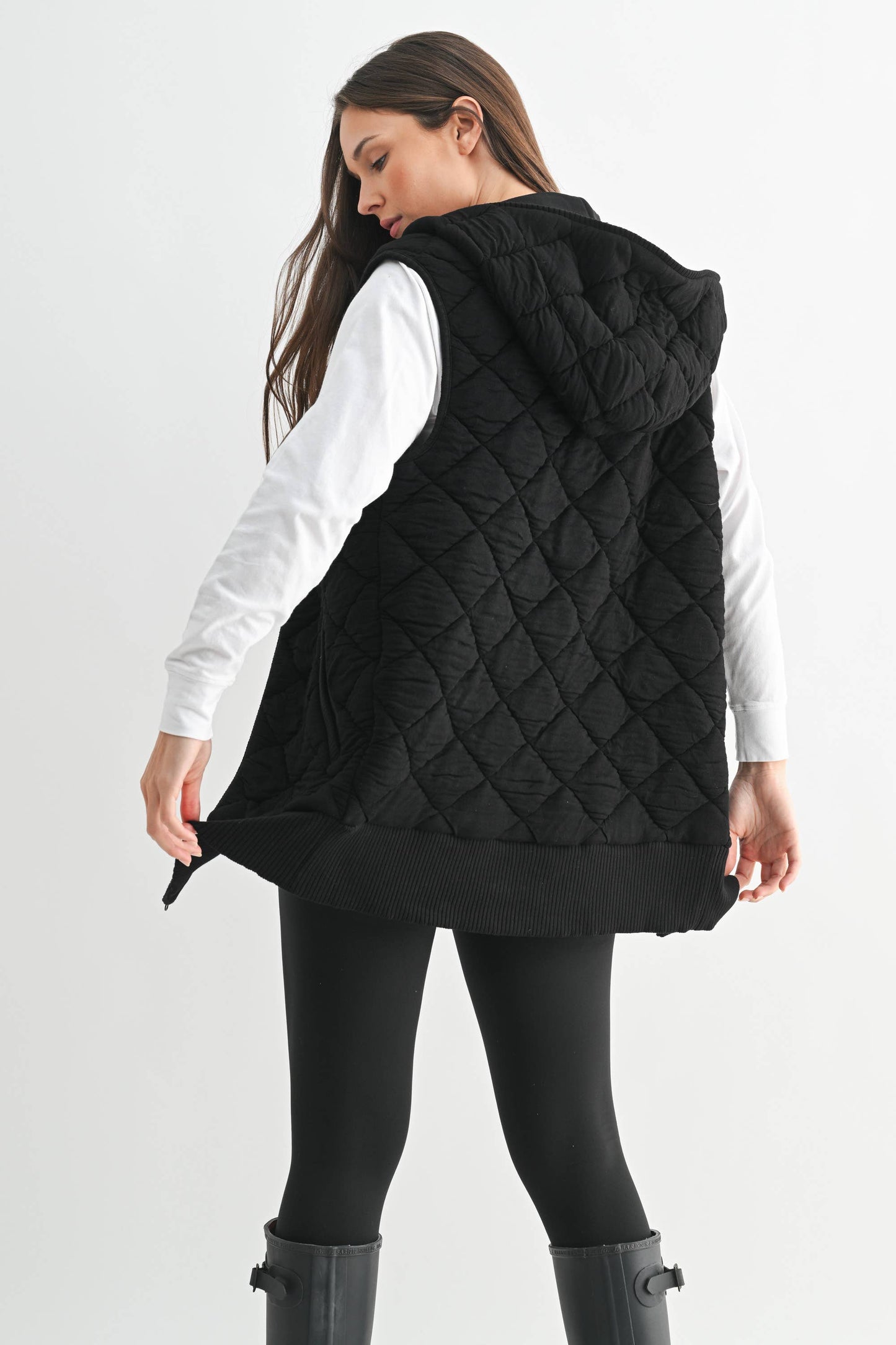 Black Quilted Fleece Vest with Hood