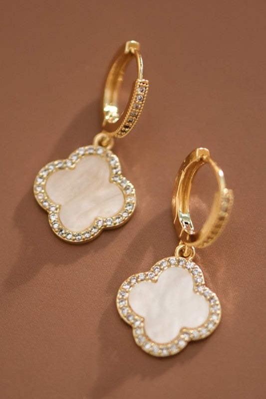 18k Stainless Steel Clover Pearl Drop
