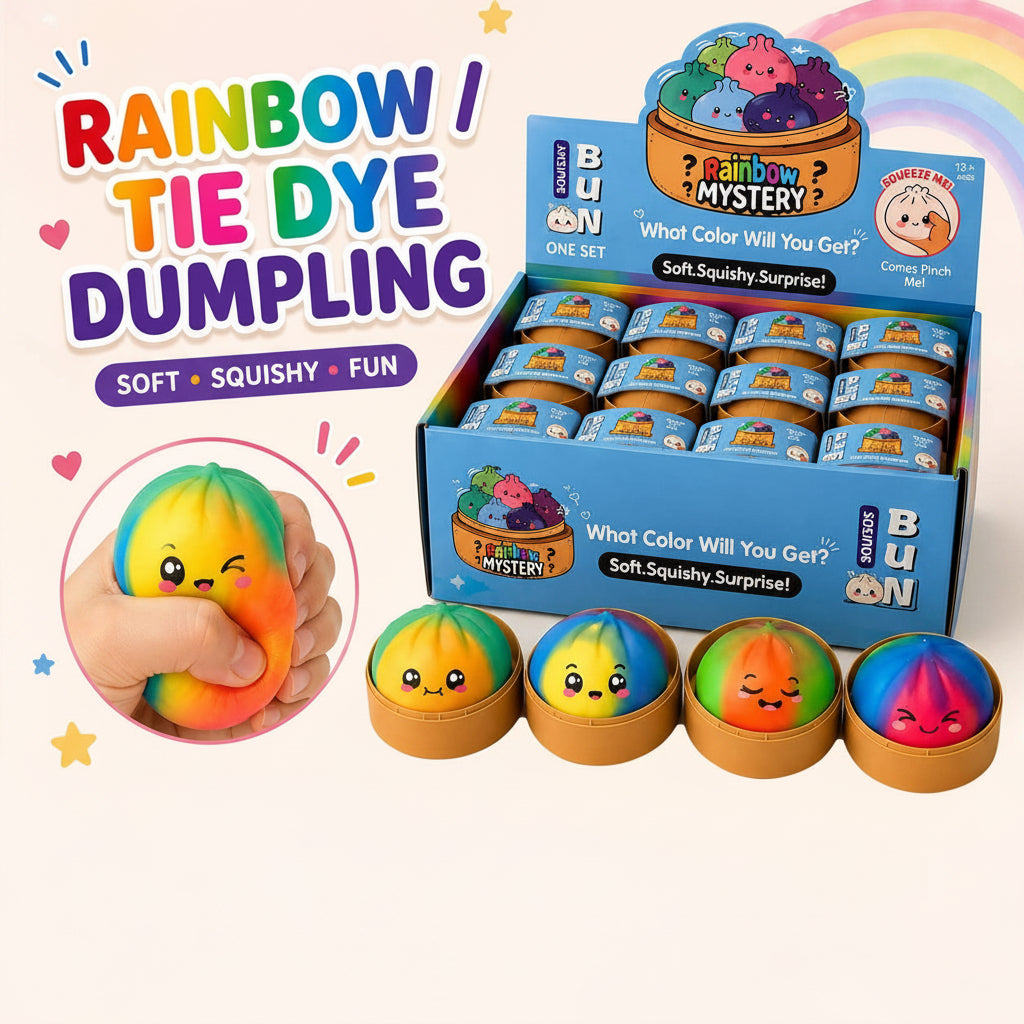 Squishy Rainbow Tie Dye Dumpling – Mystery Color Squishy Bun