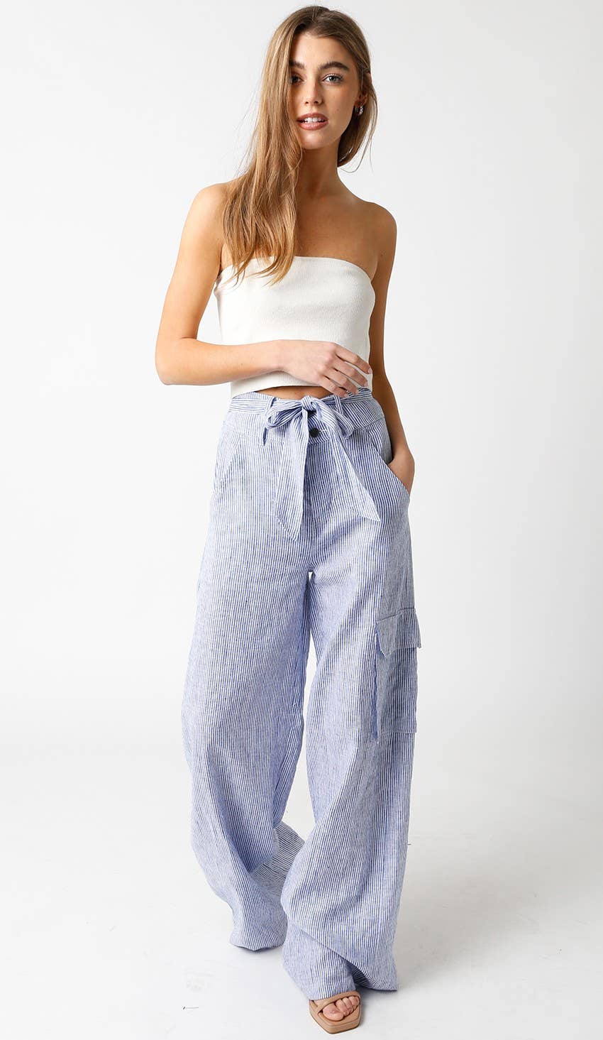 Blue Striped Linen Pants