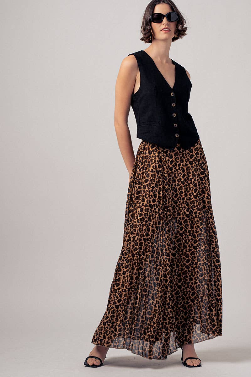 Leopard Print Pleated Skirt