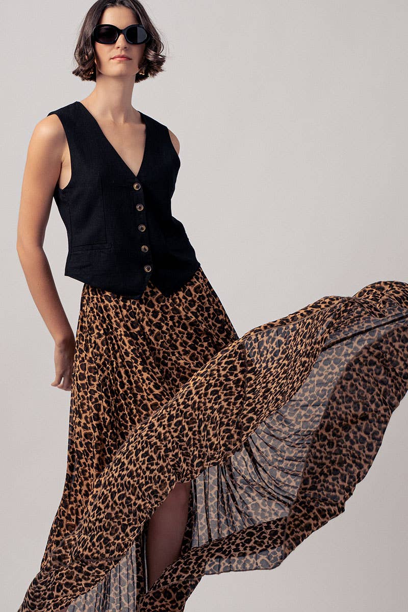 Leopard Print Pleated Skirt