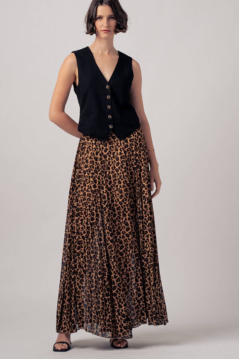 Leopard Print Pleated Skirt