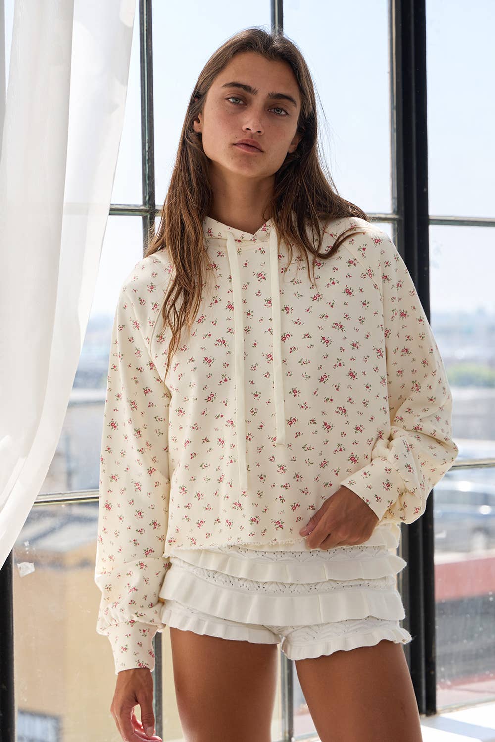 Cream Floral Hoodie