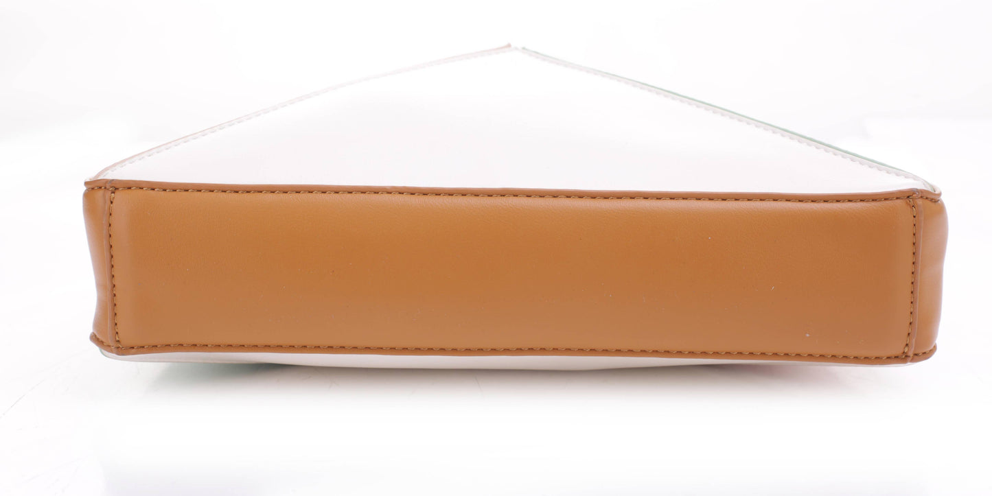 Geometric Color Block Triangle Fold Crossbody Bag: Brown