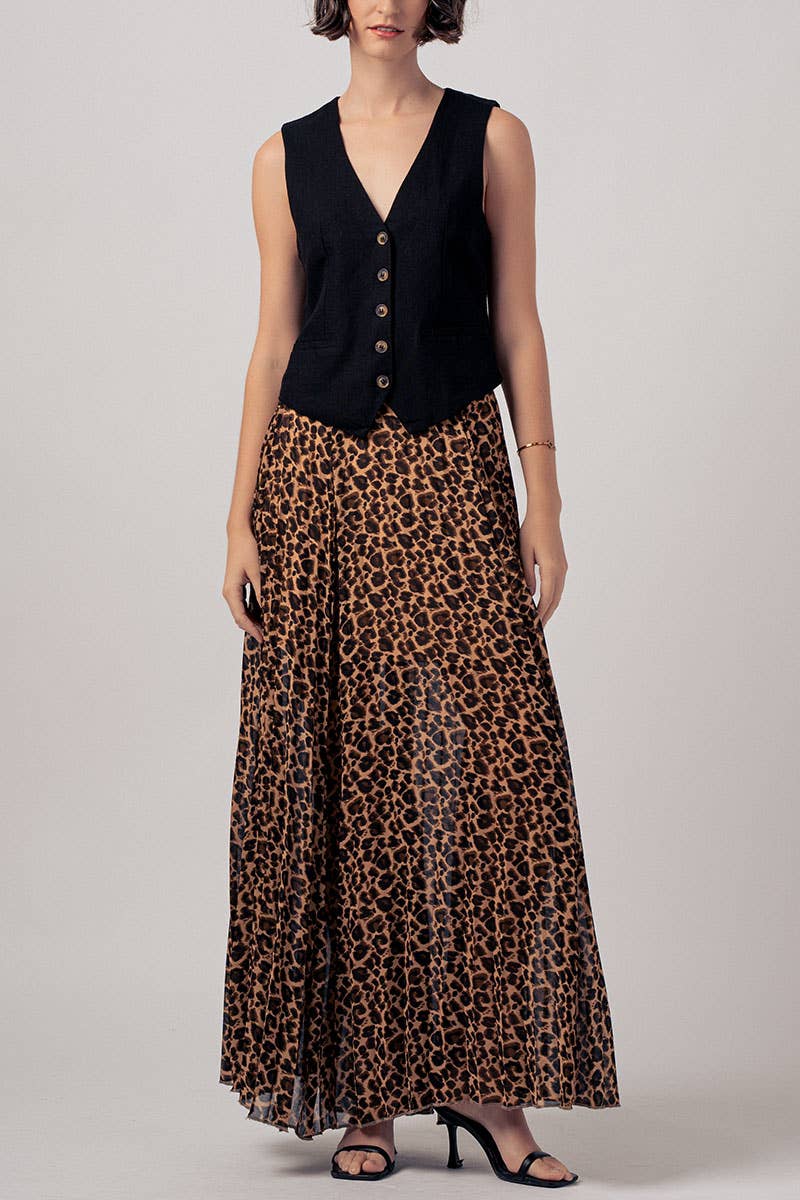 Leopard Print Pleated Skirt