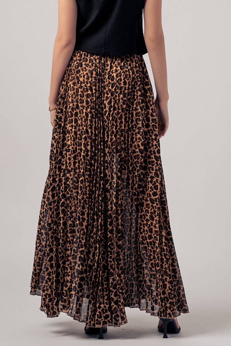 Leopard Print Pleated Skirt