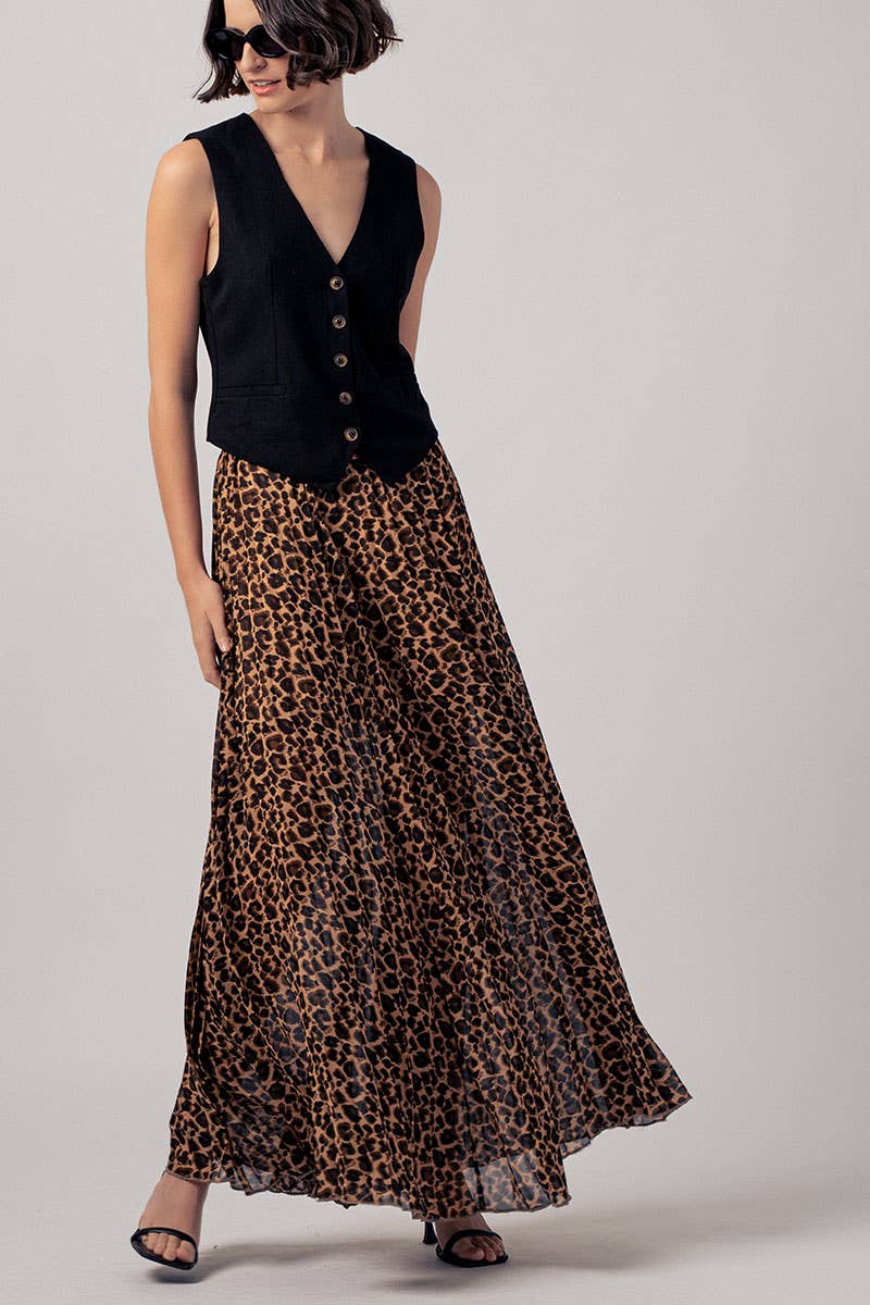 Leopard Print Pleated Skirt