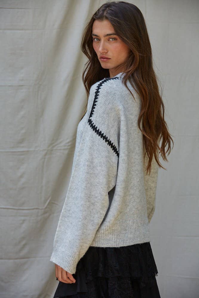 Stitch Detailed Crew Neck Pullover