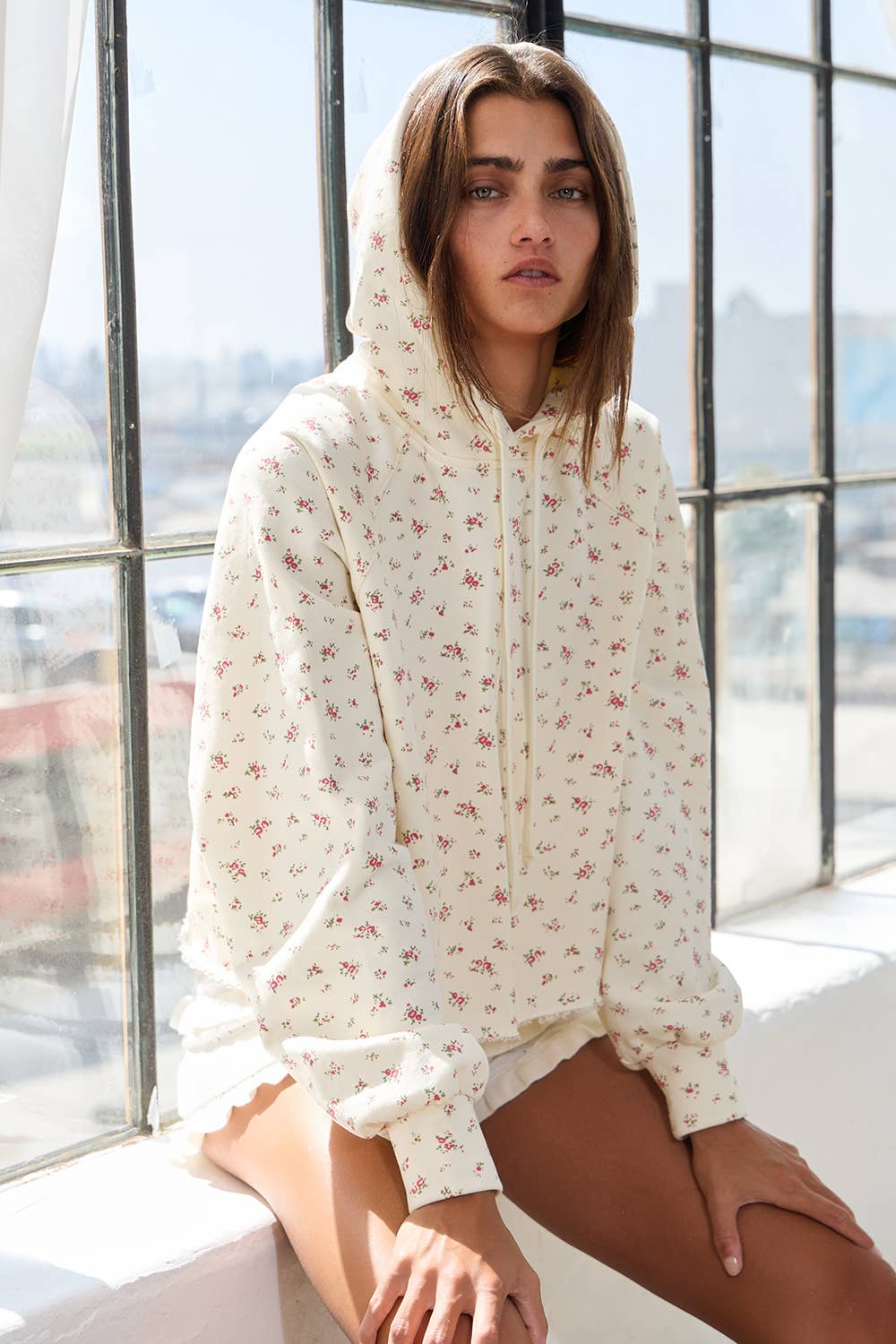 Cream Floral Hoodie