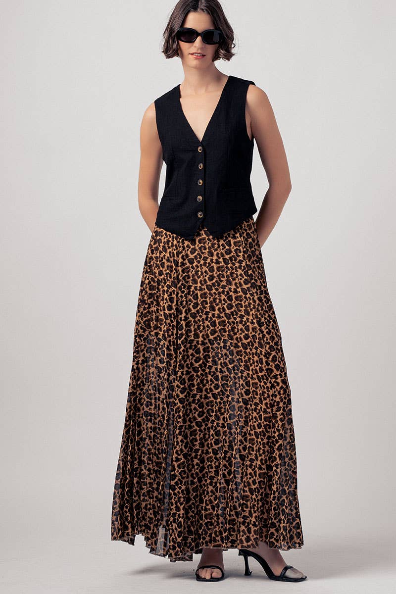 Leopard Print Pleated Skirt