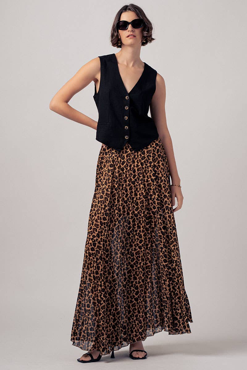 Leopard Print Pleated Skirt