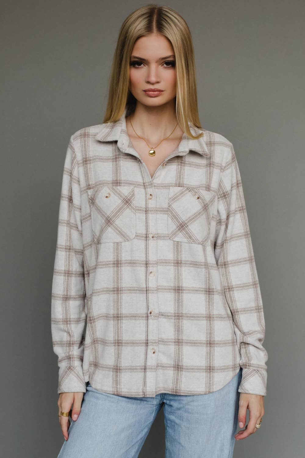 Lt. Tan & Brown Plaid Button Up