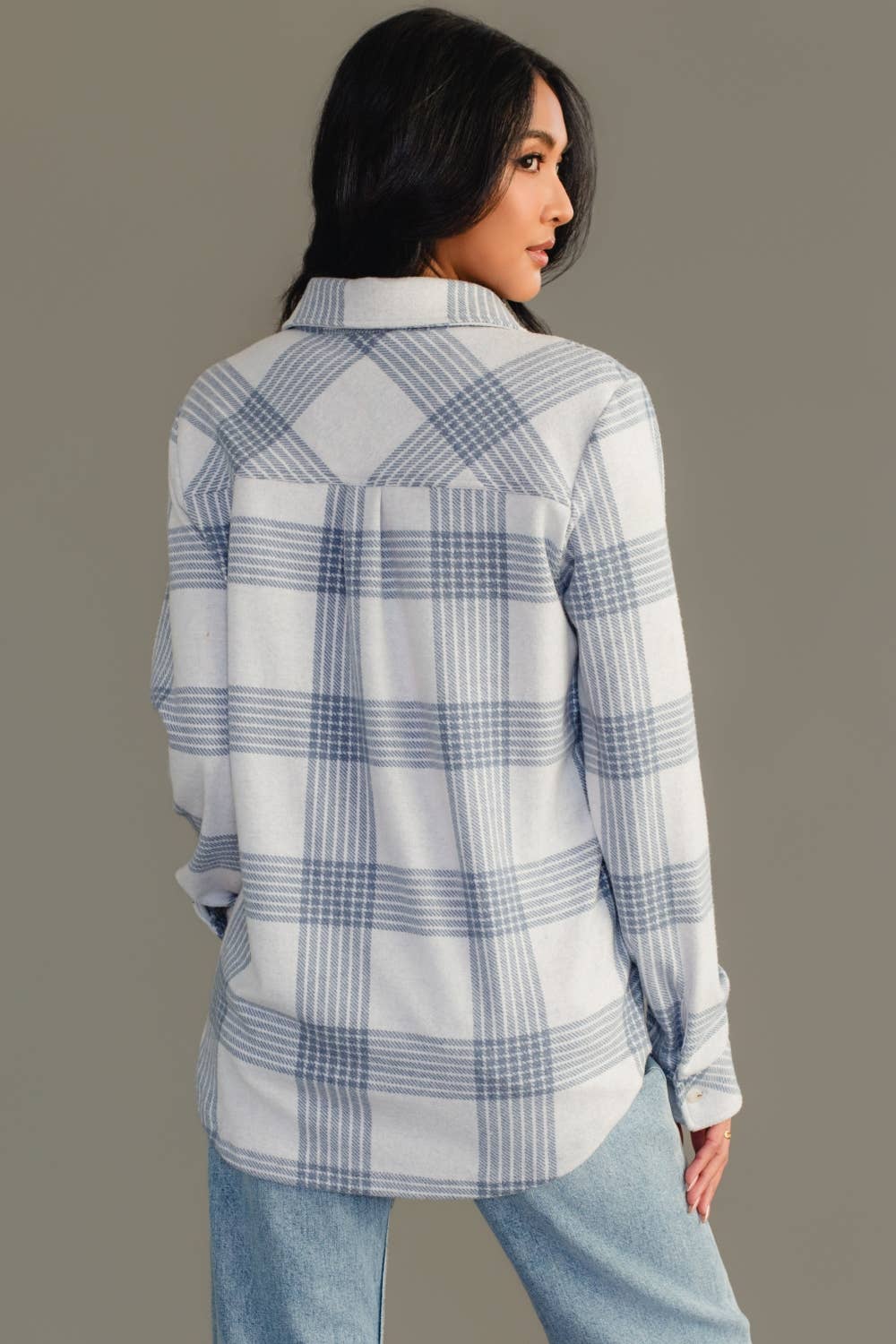 White & Dusty Blue Plaid