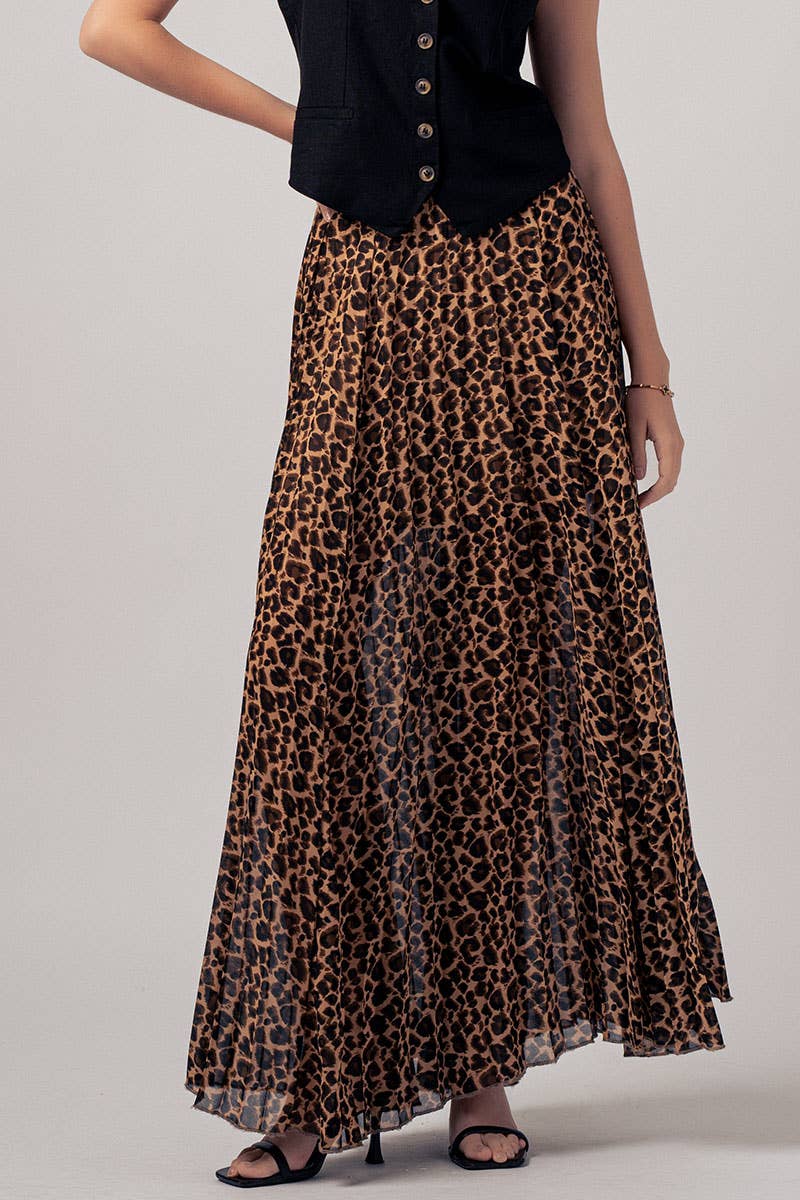 Leopard Print Pleated Skirt