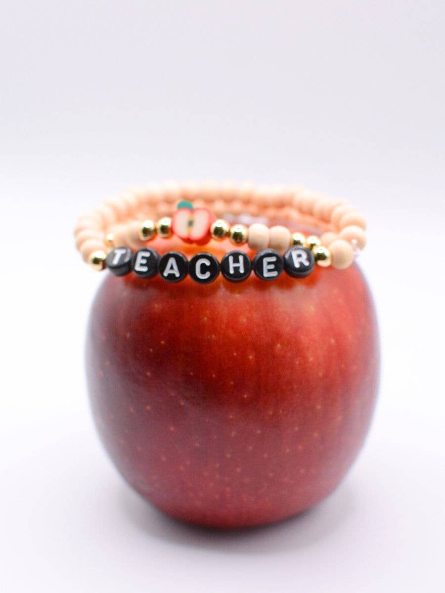 Teacher letter bracelet set thank you appreciation wood bead