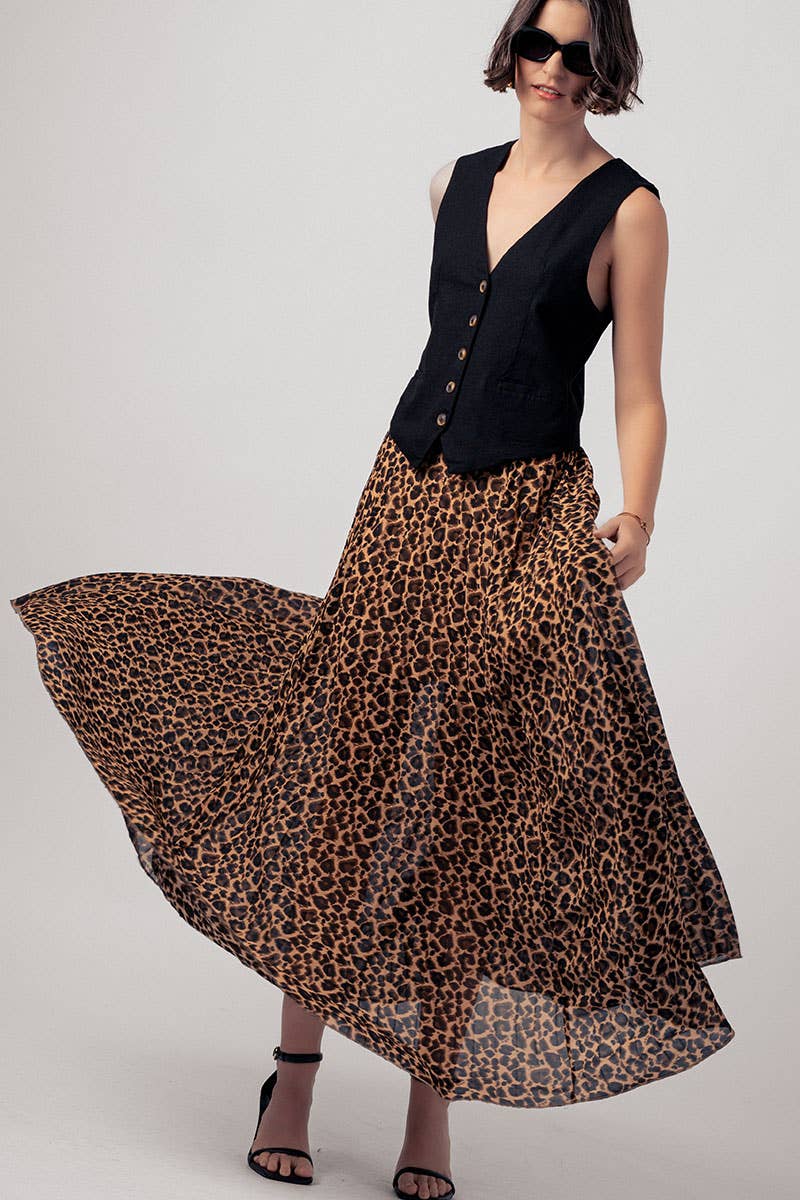 Leopard Print Pleated Skirt