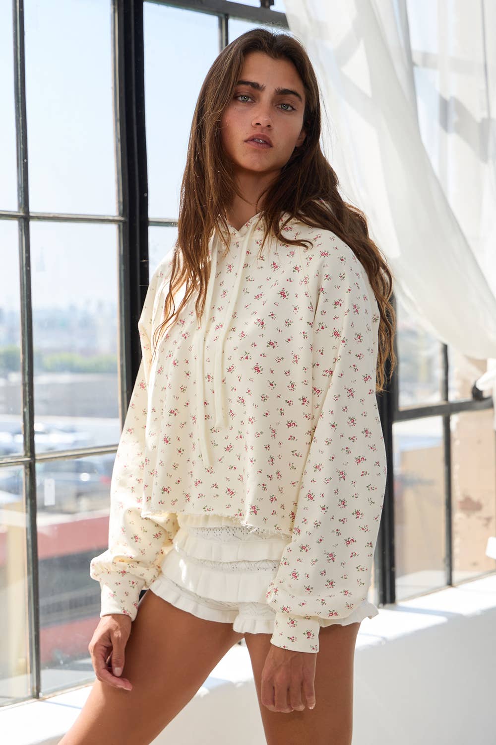 Cream Floral Hoodie