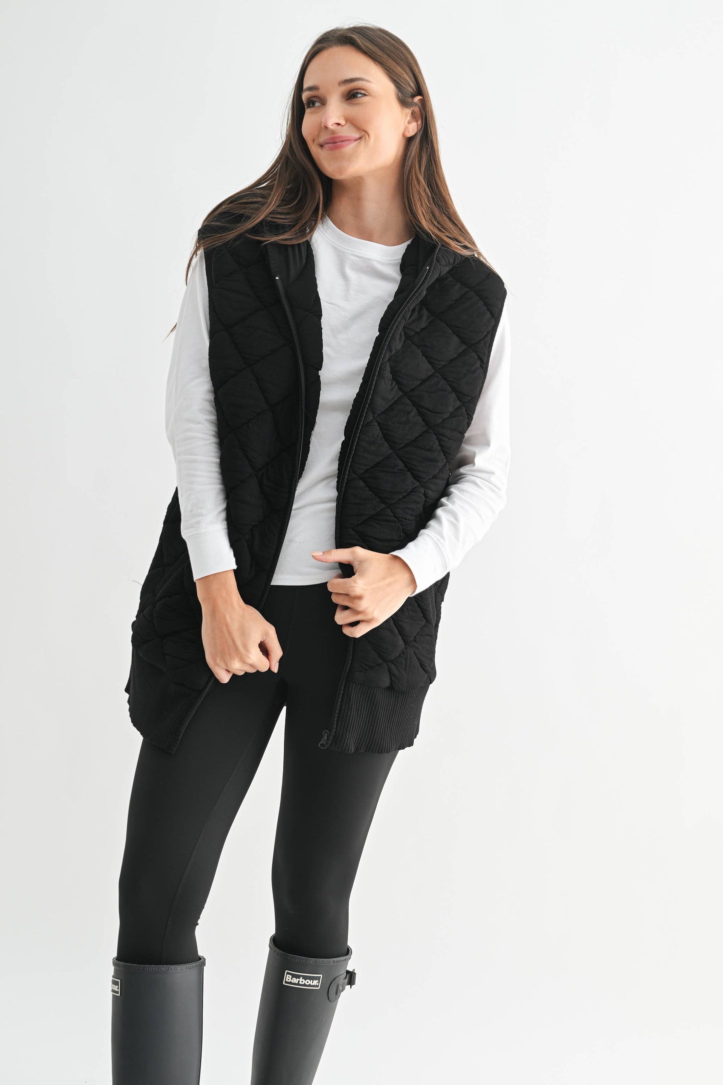 Black Quilted Fleece Vest with Hood