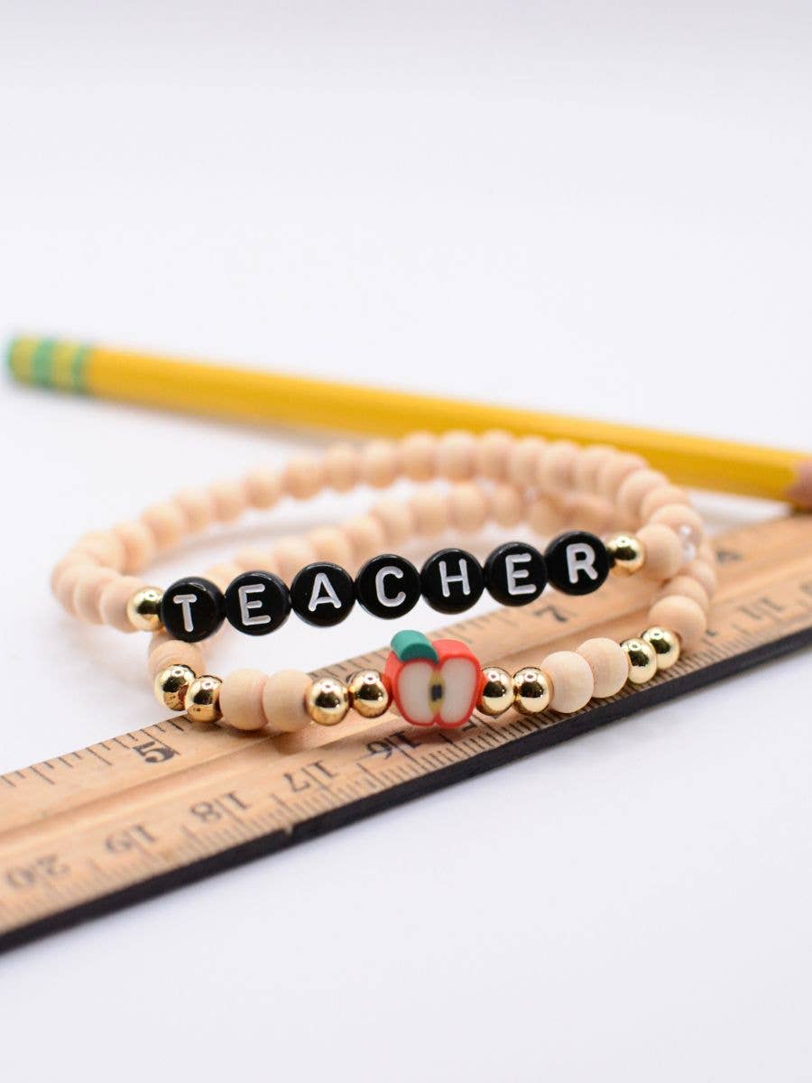 Teacher letter bracelet set thank you appreciation wood bead