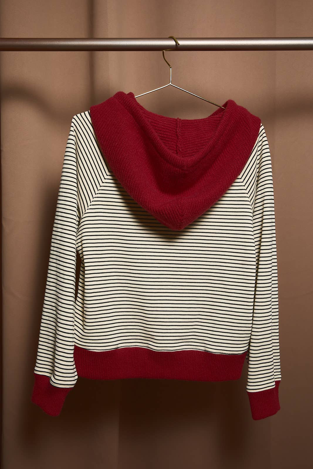 Raglan Long Sleeve Striped Knit Hoodie