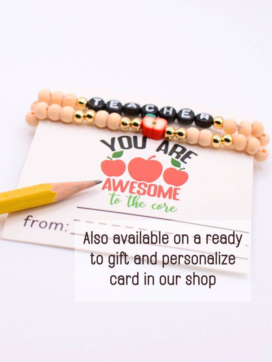 Teacher letter bracelet set thank you appreciation wood bead