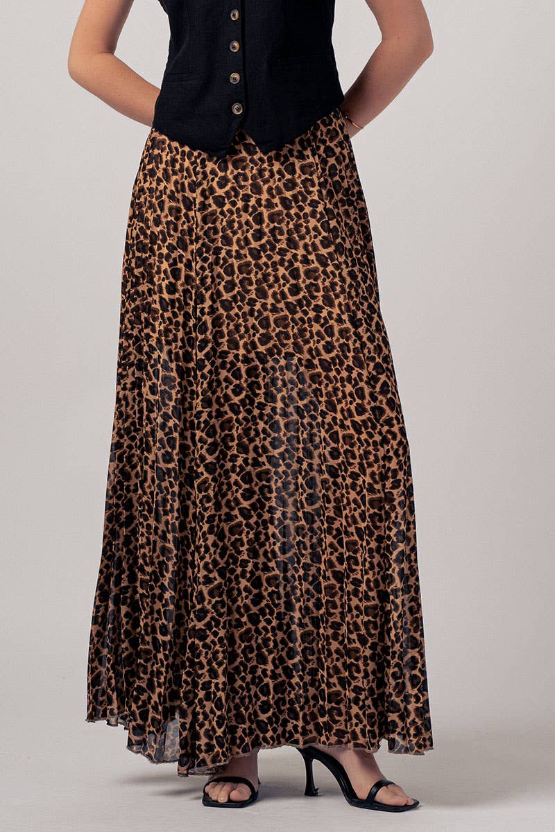 Leopard Print Pleated Skirt