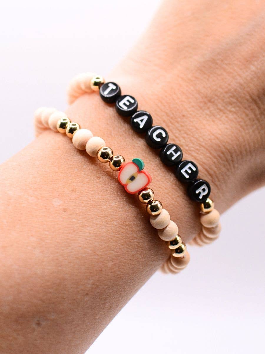Teacher letter bracelet set thank you appreciation wood bead