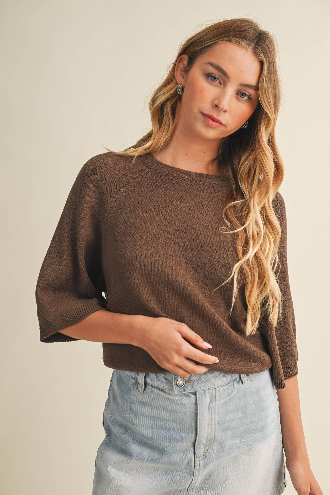 Coffee Raglan Short Sleeve Sweater