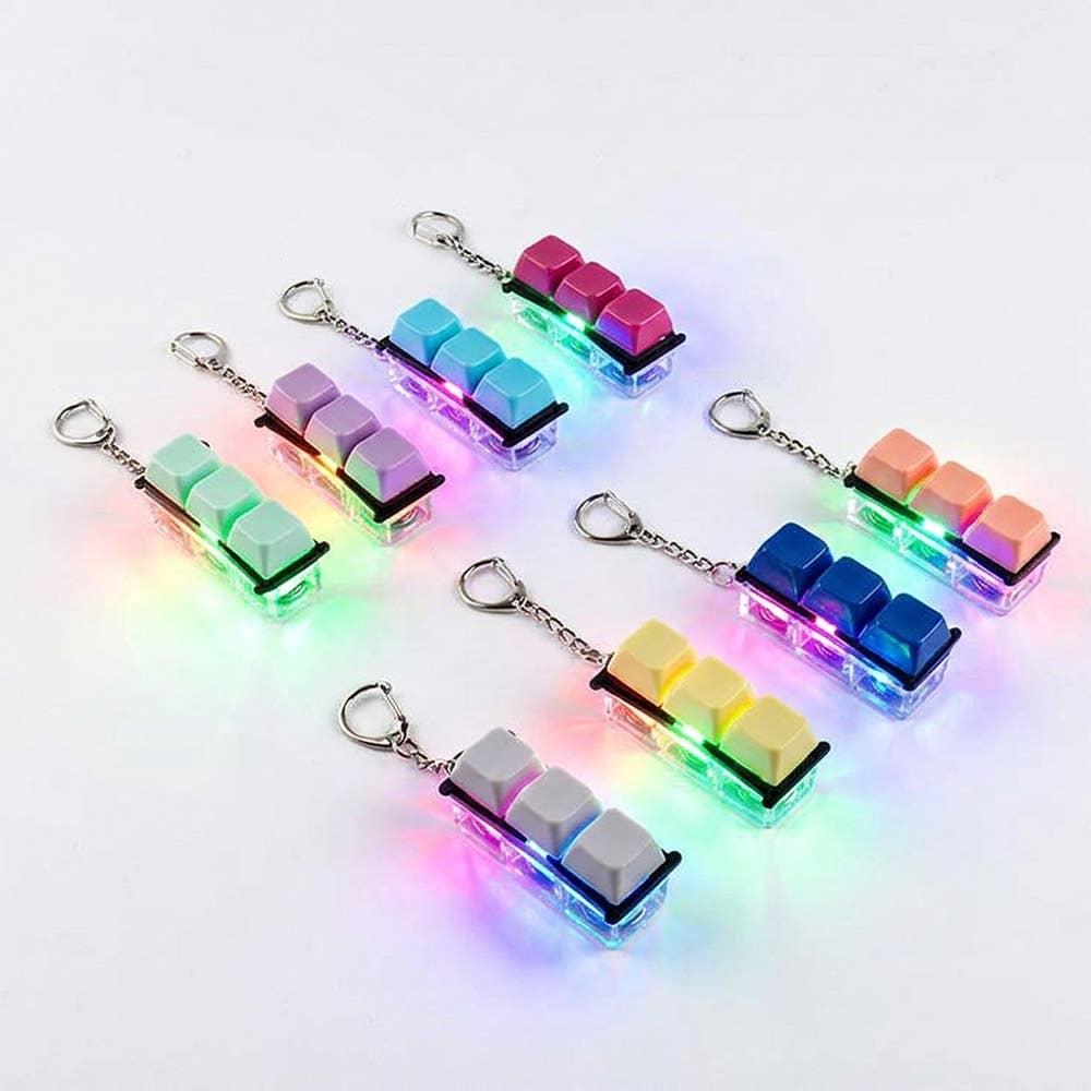 Light Up LED Stress Relief Cube Keyboard Keychain Bag Charms