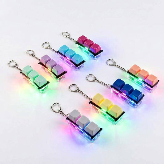 Light Up LED Stress Relief Cube Keyboard Keychain Bag Charms