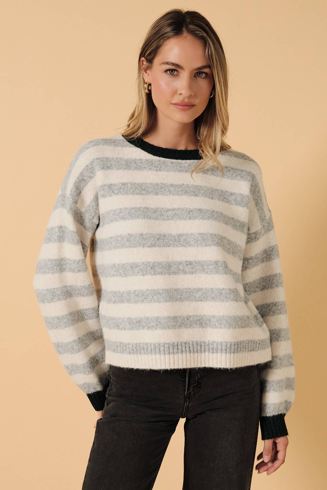 Contrast Trim Striped Sweater
