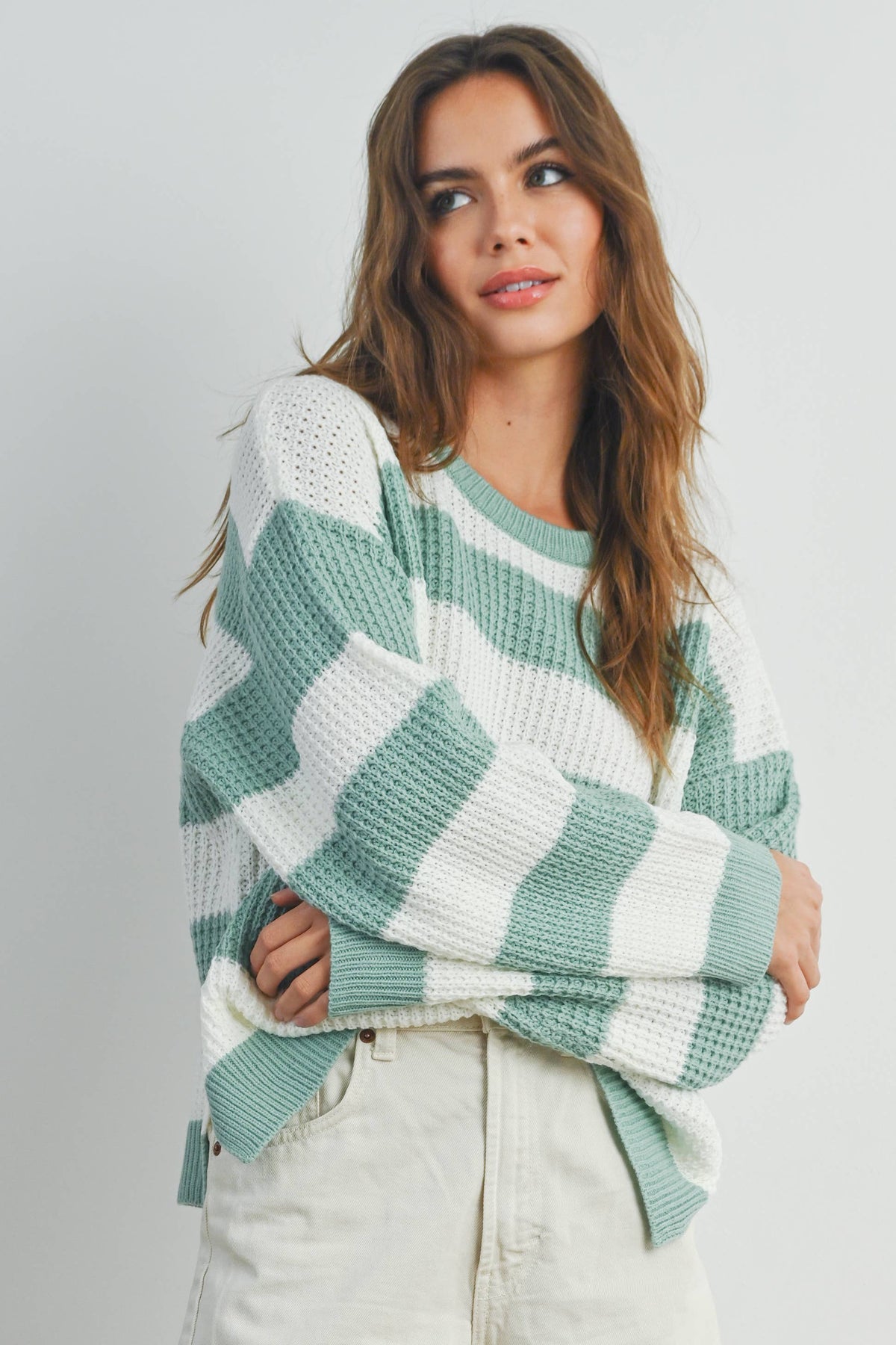 Striped Ivory and Sage Sweater