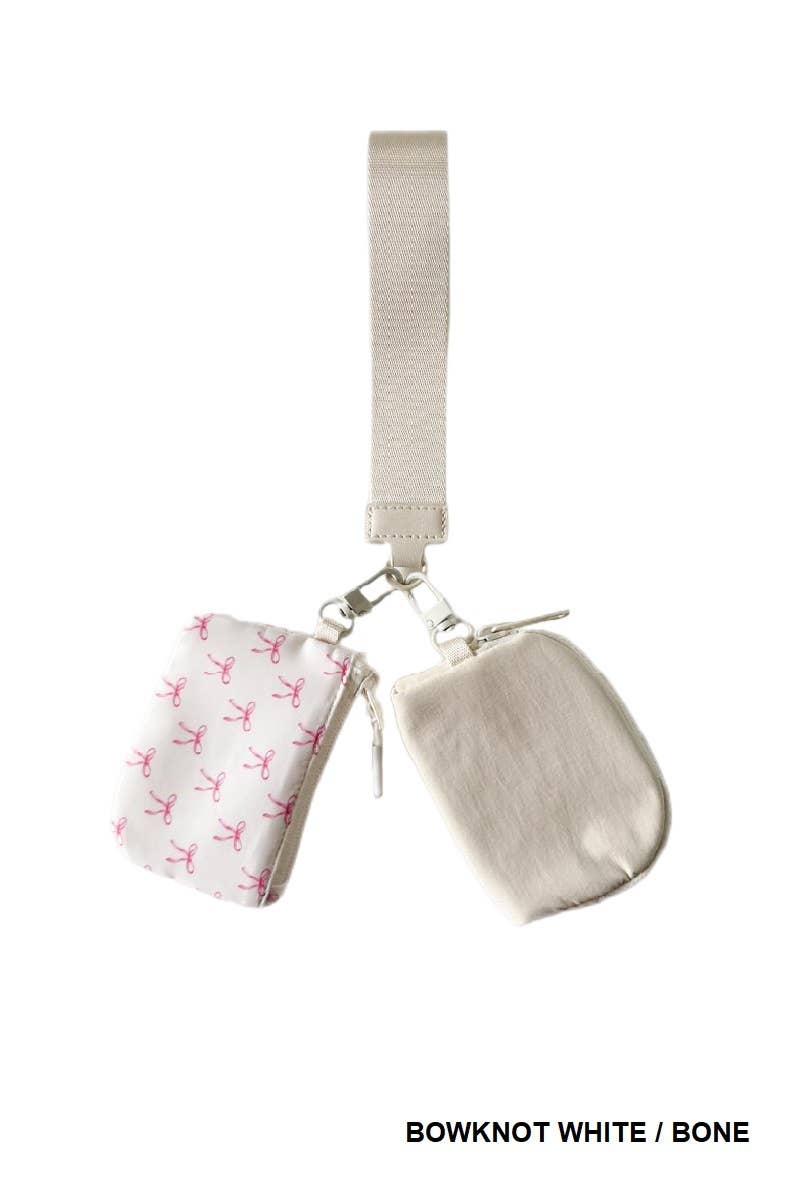 Dual Pouch Wristlet Keychain Wallet: BOWKNOT WHITE/BONE