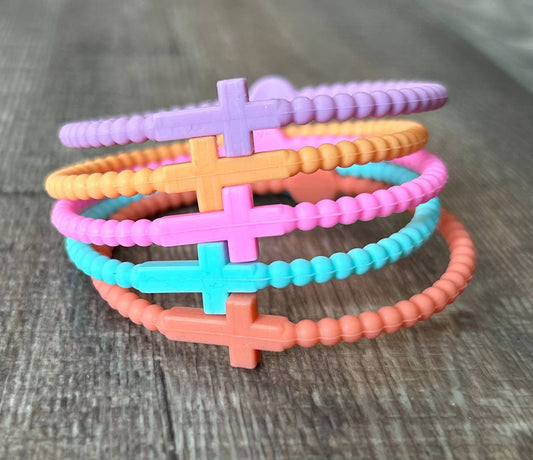 Silicone Cross Bracelet Set of 5: Pastels