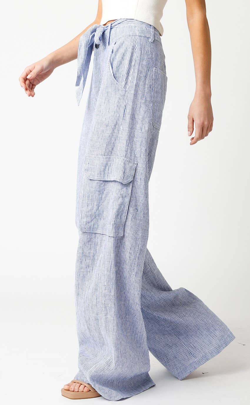 Blue Striped Linen Pants