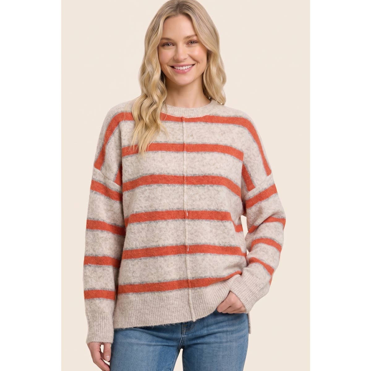 Oatmeal and Orange Striped Sweater