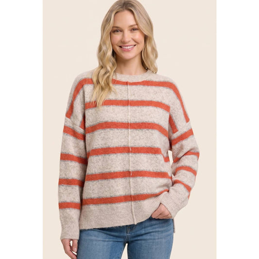 Oatmeal and Orange Striped Sweater