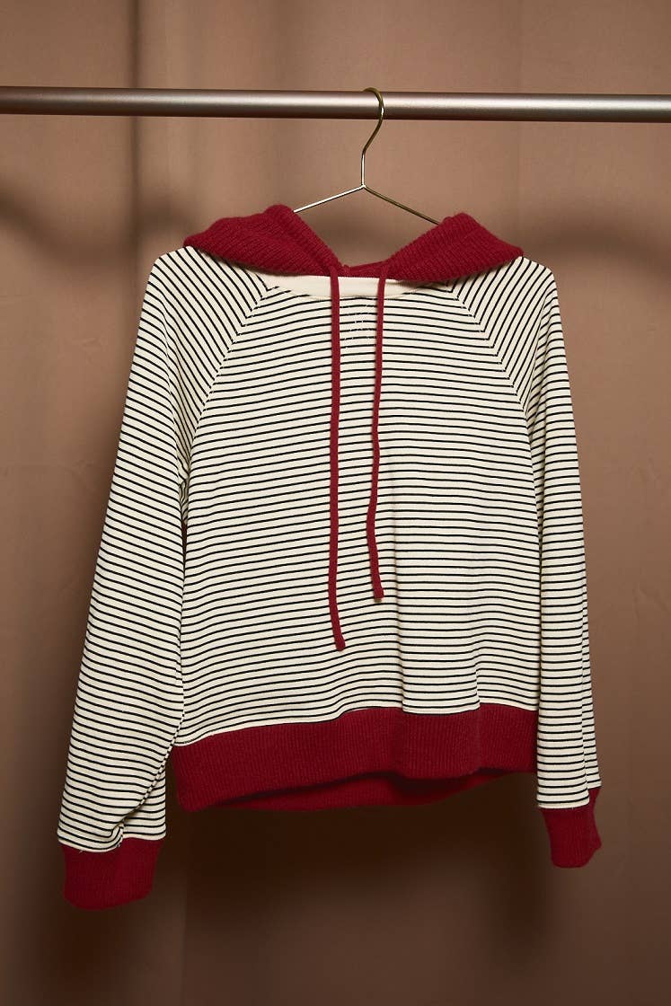 Raglan Long Sleeve Striped Knit Hoodie