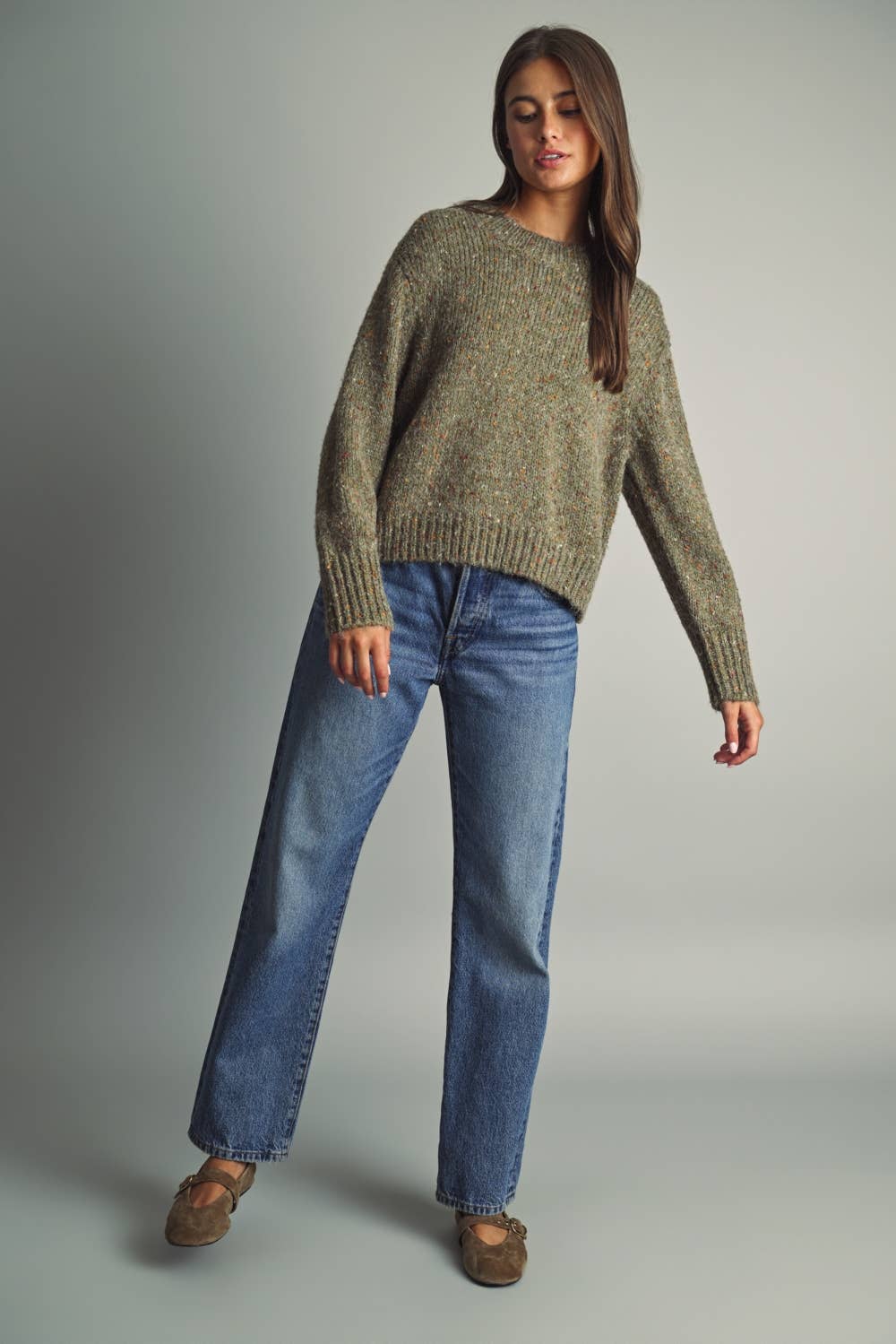 Olive Multi-Colored Fleck Sweater