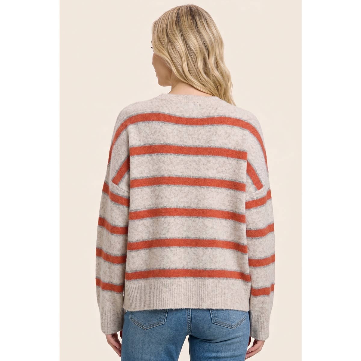 Oatmeal and Orange Striped Sweater