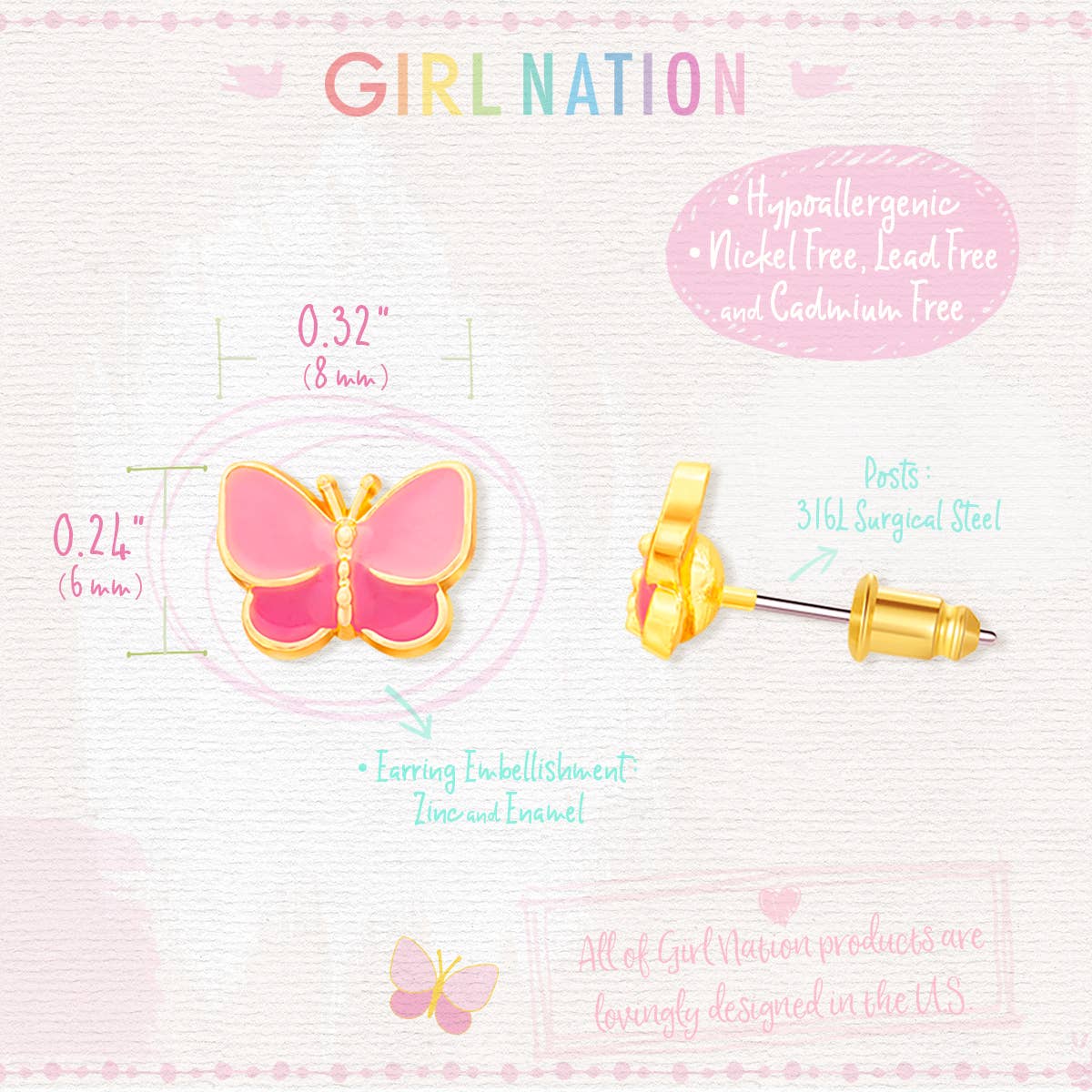 Lil J's Sweet Pink Butterfly Earrings