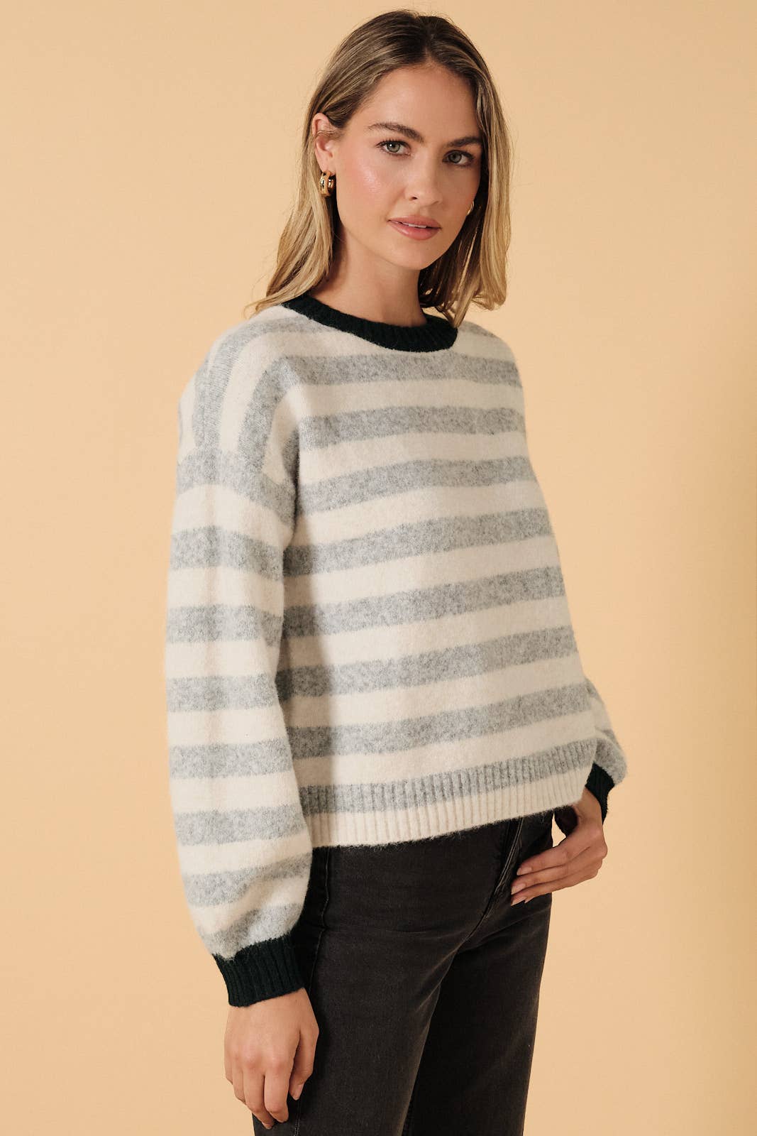 Contrast Trim Striped Sweater