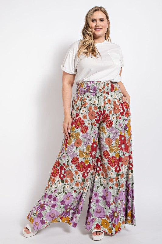 Curvy Floral Wide Leg Pants