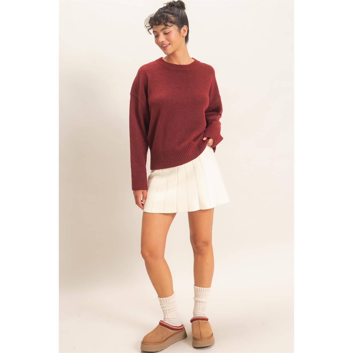 Burgundy  Crew Neck Sweater