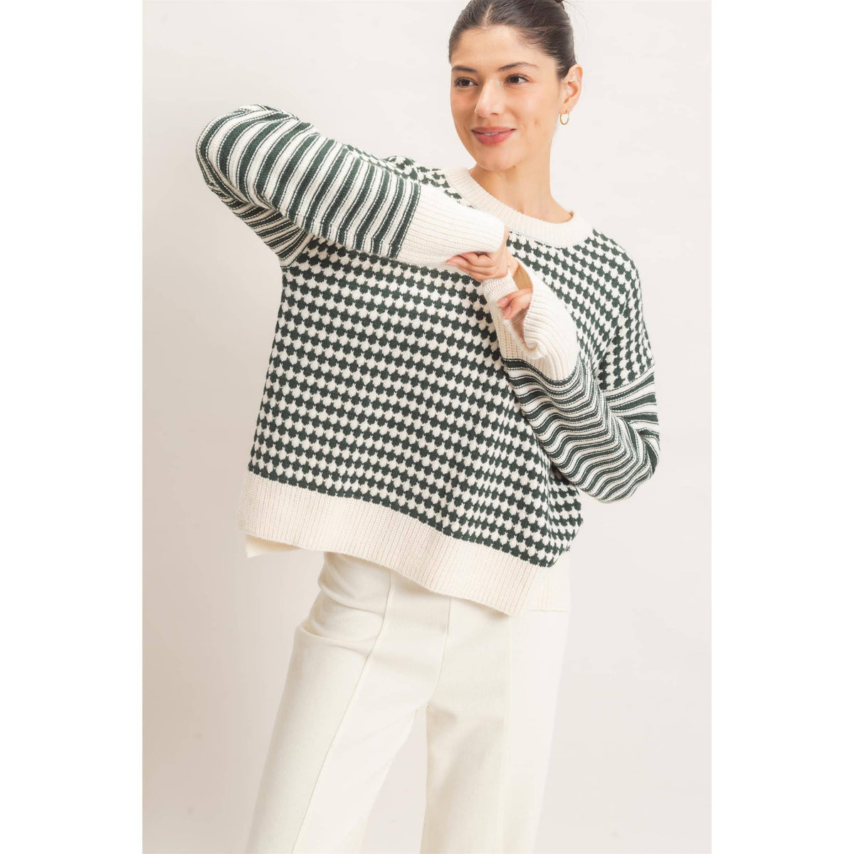 Green Pattern Long Sleeve Sweater