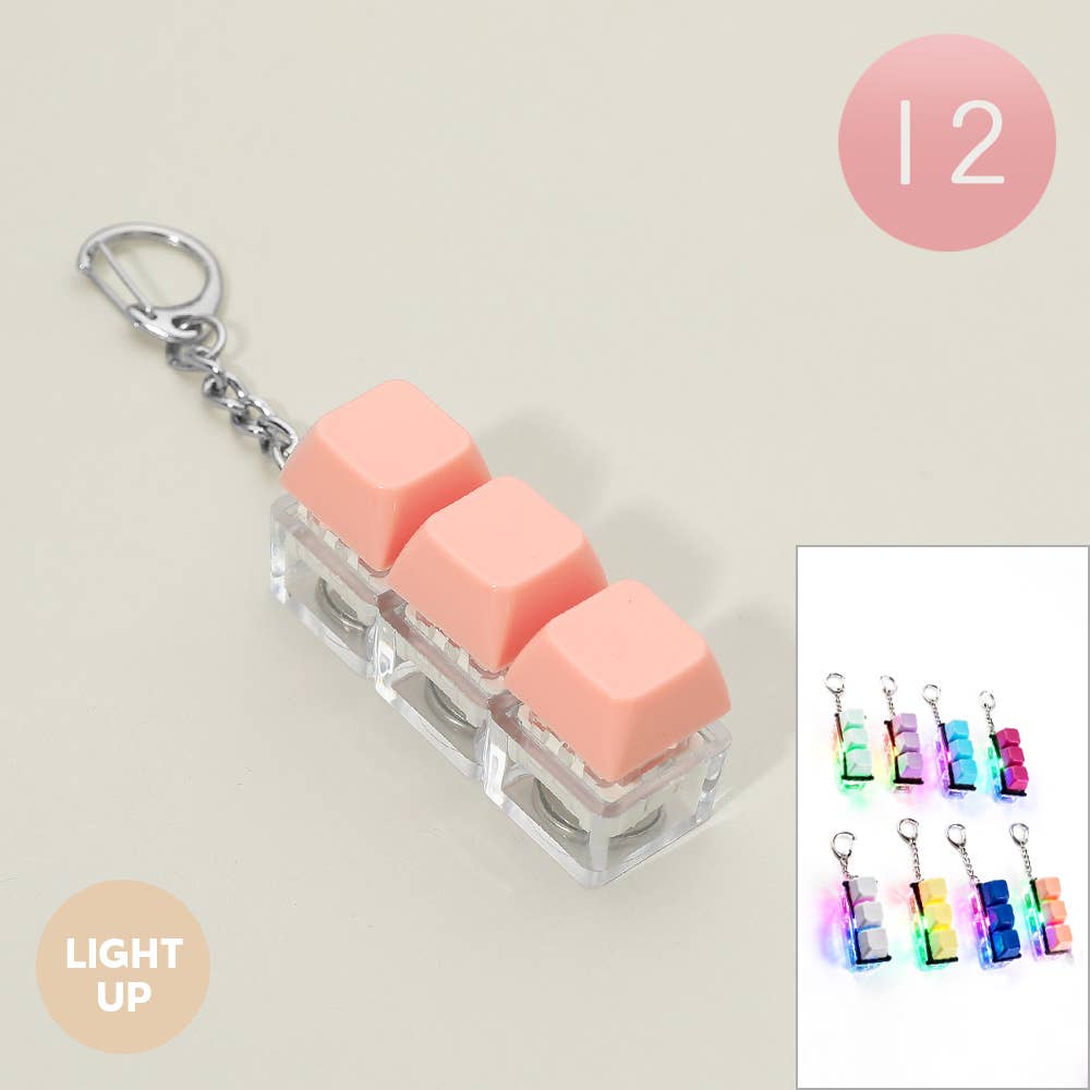 Light Up LED Stress Relief Cube Keyboard Keychain Bag Charms