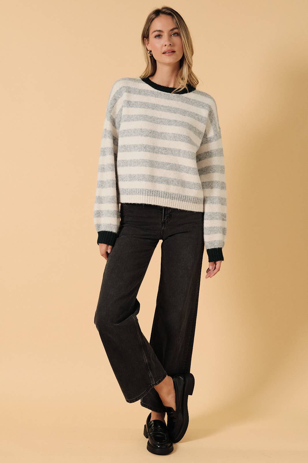 Contrast Trim Striped Sweater